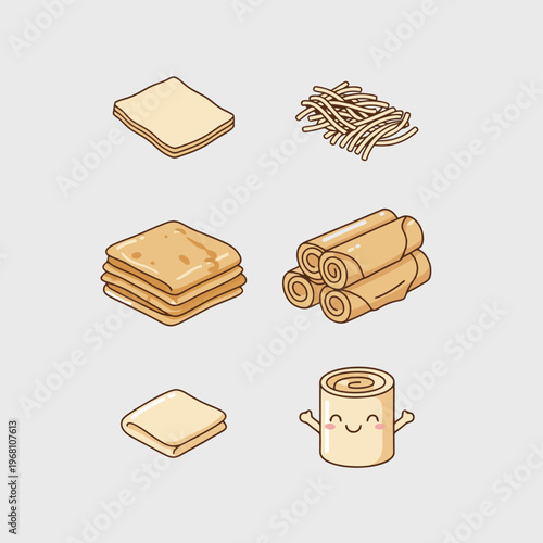 Frozen food packaging designs for dumplings and noodles with transparent windows and cute noodle mascot character