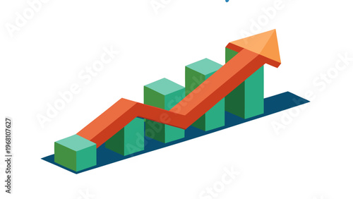 Growth chart with rising arrow and green bars indicating progress