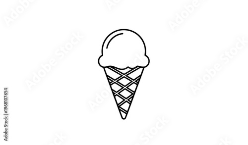 Minimal ice cream cone outline icon with scoop black line art vector illustration