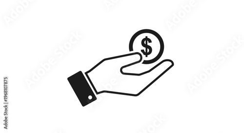 Icon of a hand holding a coin with a dollar sign representing financial concepts