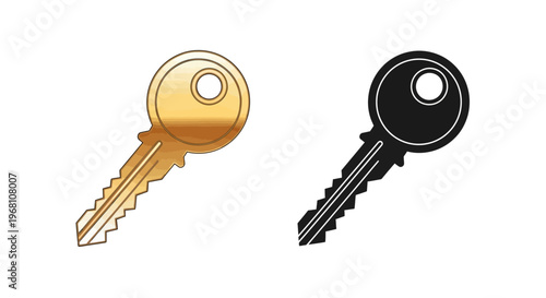Illustration depicting a golden key and its black counterpart on a white background