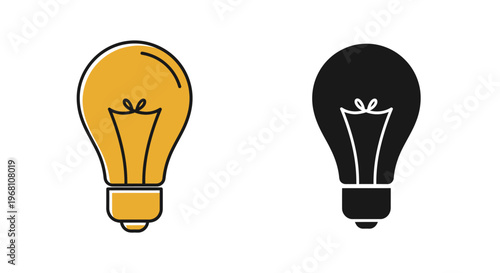 Illustration depicting two light bulbs, one illuminated and its negative outline next to it