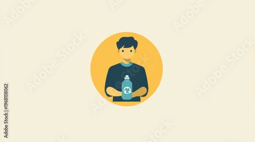 Young Person Holding a Recyclable Container in a Minimalist Style with Flat Design Elements and Soft Color Palette for Environmental Awareness Campaigns