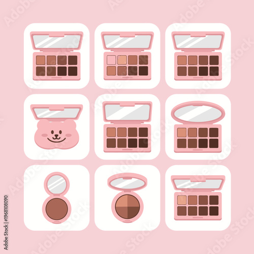 Collection of white plastic detergent bottles for household cleaning and laundry with cute smiling blue mascot icon