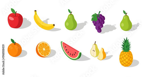 Fresh and Colorful Array of Healthy Fruits in a Simple Vector Graphic Style