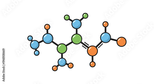 Illustrated chemical structure isolated on white background with atom spheres and bonds