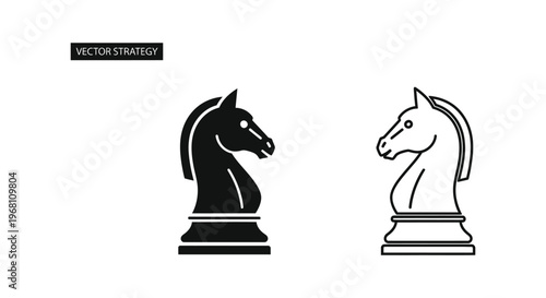 Chess knight icons, strategy vector elements