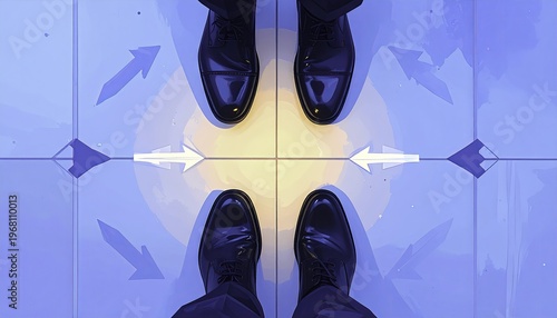 People shoes and arrow direction, concept of business, teamwork