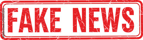 A rectangular red stamp boldly proclaims fake news in large distressed lettering signifying misinformation and distrust high quality professional detailed modern elegant stylish