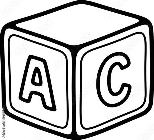 Black and white toy alphabet block.