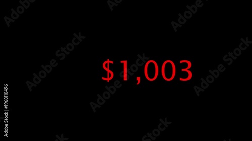 Dynamic Red Dollar Currency Counter Animation Increasing on Black Background