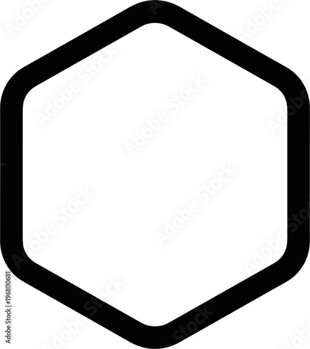 Black hexagon shape outline symbol.