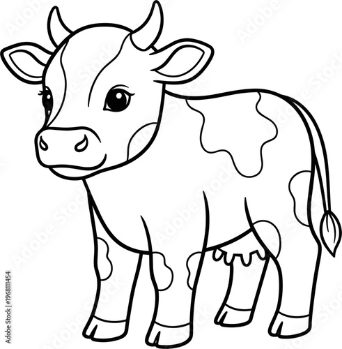 Cute cartoon cow standing alone.