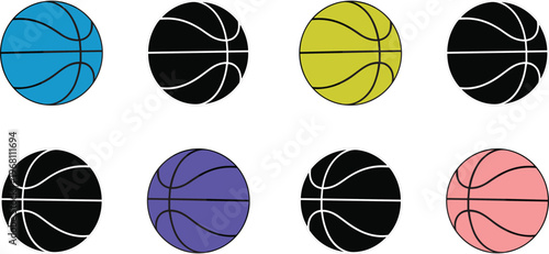 Basketball ball icon set in different colors representing sports game equipment competition training and recreational activity concepts in clean flat vector style