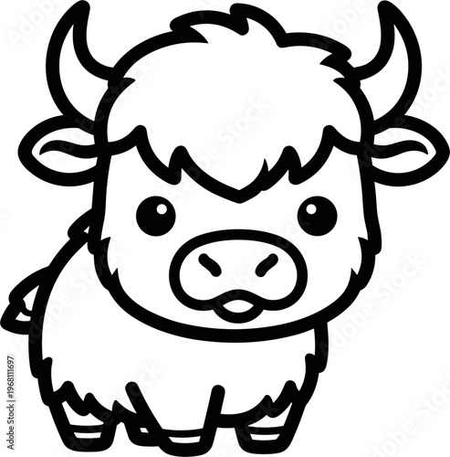 Cute Cartoon Yak Face Closeup.
