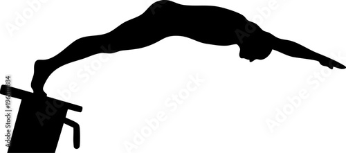 Diver silhouette leaping from diving board into water action pose high jump athletic sport competitive dive isolated.