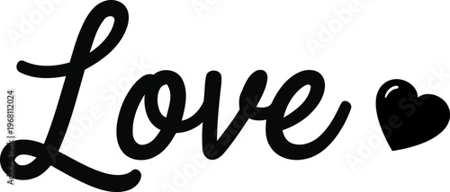 Love word text cursive typography script heart shape element isolated