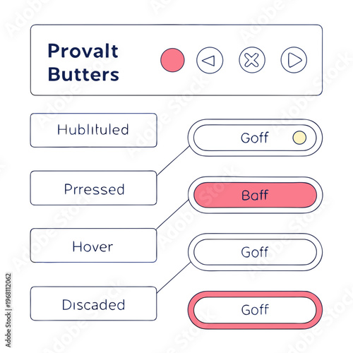 Flat design illustration of various toggle buttons and interface components showcasing different interactive states for mobile application design.
