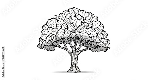 Artistic illustration of a tree featuring layered foliage in a clean design