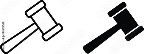 Two gavel icons in different styles for law and justice concepts  isolated on transparent background