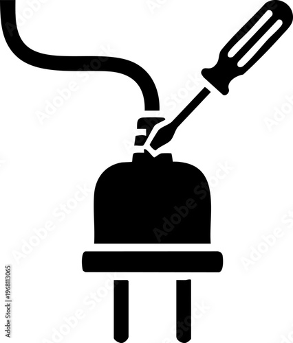 Electrical plug with wire and screwdriver symbolizing repair or connection in technology and power systems.
