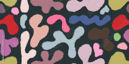 Seamless pattern liquid organic pastel pink color shapes, irregular forms. Abstract uneven blots, organic amoeba blob shapes. Vector psychedelic curvy forms, wavy figures. Design round blot elements.