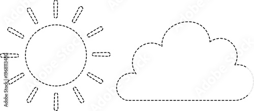 Sun and Cloud Weather Symbols Line.