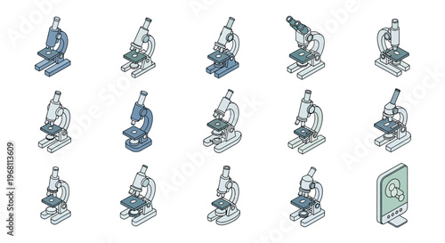 Illustration of Scientific Microscopes in Various Designs for Research and Exploration