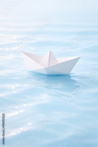 Origami Paper Boat Floating Minimal Calm Water Concept
