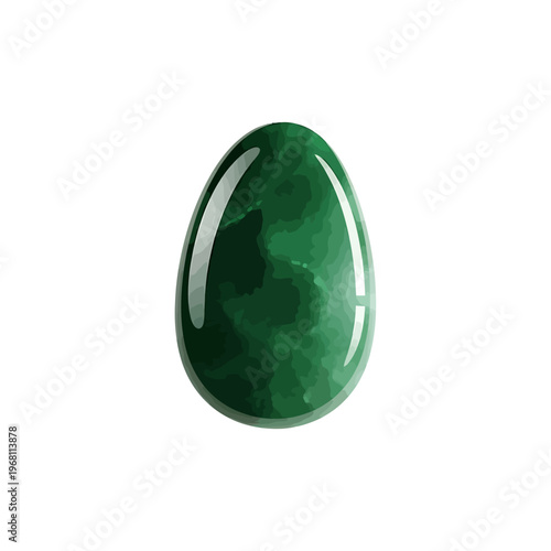 Close-up of a polished oval jade gemstone on a white background