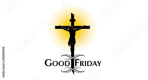 A Good Friday design illustration featuring a crucifixion scene with a yellow background