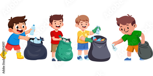 Illustration Person Collecting Trash in a Bag