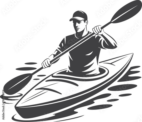 Man in kayak with paddle with boat trip
