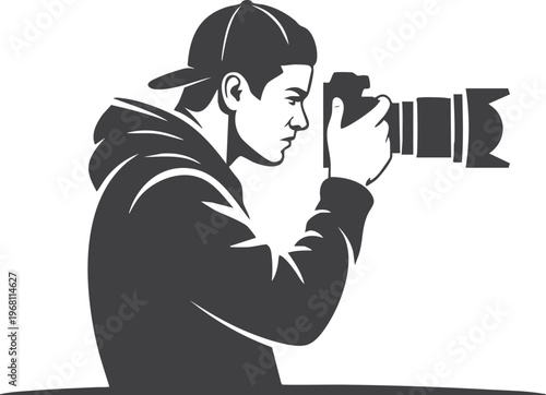 Photographer wearing cap and hoodie