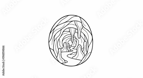 Stylized cave interior with winding path and formations