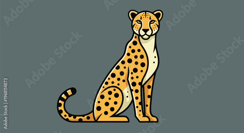 Stylized cheetah sitting elegantly, featuring a spotted coat