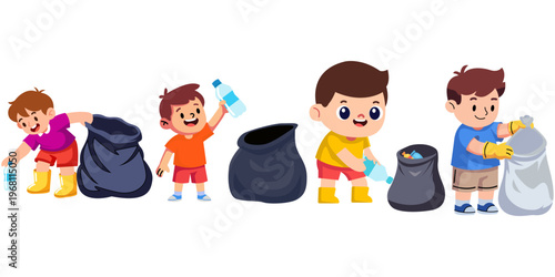 Illustration Person Collecting Trash in a Bag