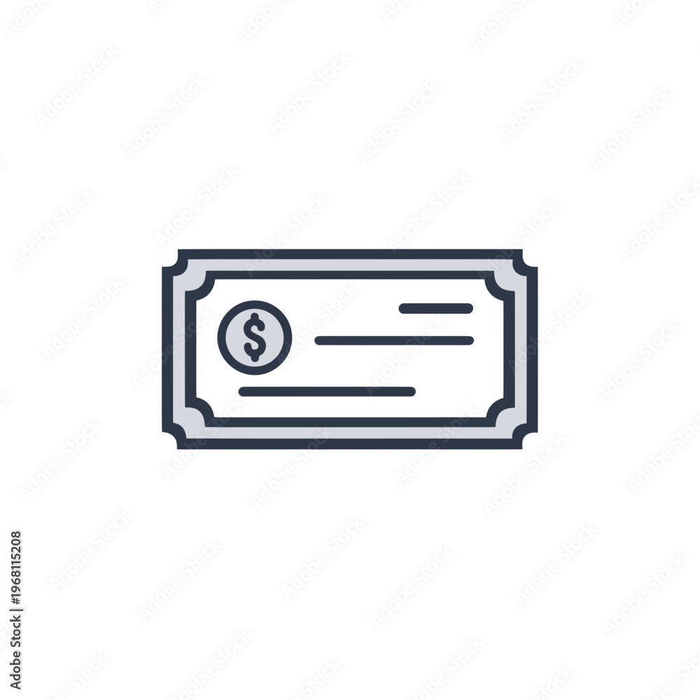 Fototapeta premium Minimalist vector icon of a banking check with dollar sign