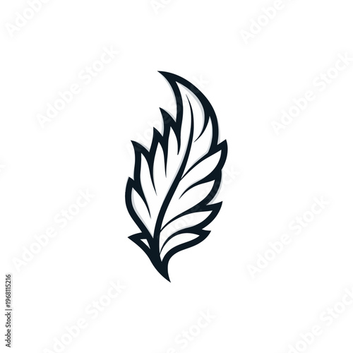 Minimalist Vector Icon of a Feather Leaf