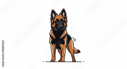 Stylized German Shepherd dog standing alert with pointed ears