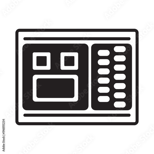 Simple black and white icon depicting a retro television set