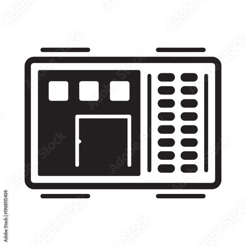 Simple black and white line art illustration of a vintage television set