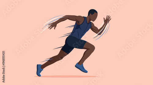 Illustration of a man running at speed, depicted with motion blur lines to emphasize his quick pace and athletic motion on a soft pink background