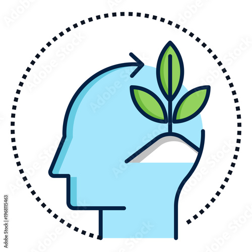 Environmental Awareness Mindset .Head with Plant. environmental awareness icon, eco conscious mindset with nature growth inside human thinking, promoting sustainable behavior.