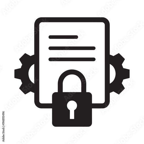 Document security icon showing a lock and gears with a page