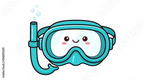 Cute cartoon snorkel mask with happy face, perfect for summer vacation and underwater adventures