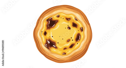 Deliciously golden egg tart with a perfectly baked crust and caramelized custard spots, a sweet dessert or snack illustration, vector food art.