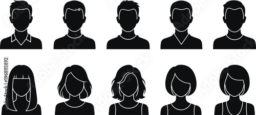 Avatar user icons collection vector illustration male female profile portraits default people faces silhouette set isolated design elements minimal style pack