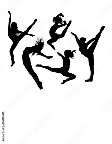 Dancing and jumping sport training silhouette. Black  female pose