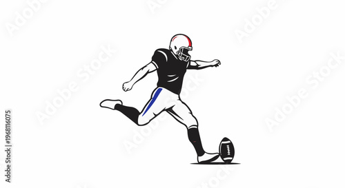 Stylized football player in action, kicking the ball